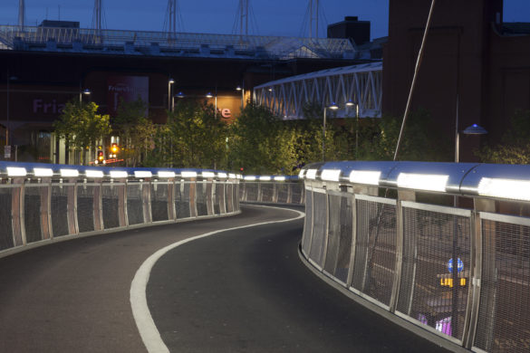 strip lighting on a walkway bridge