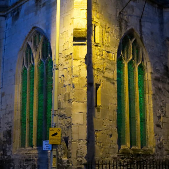 interior spotlights lighting up a church