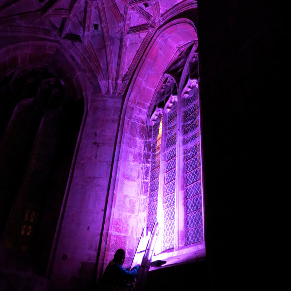 interior spotlights lighting up a church
