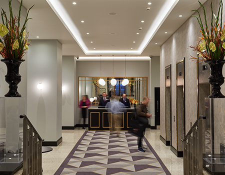 hotel reception lighting scheme at Cavendish hotel